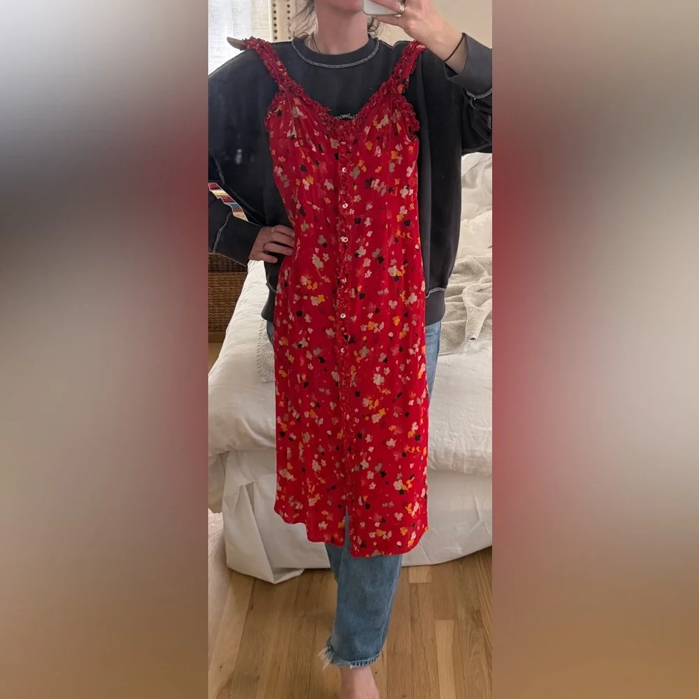 Realisation Juliet Rouge Red Silk Floral Midi Dress Size XS - Picture 4 of 12